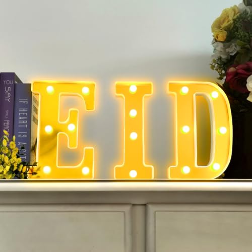 3Pcs LED EID Light Up Letters, Battery-Powered Letters Sign Lights, Warm White Decorative Night Lights for Party Home Wall Table Decor Muslim Lights Holiday Supplies - color: EID