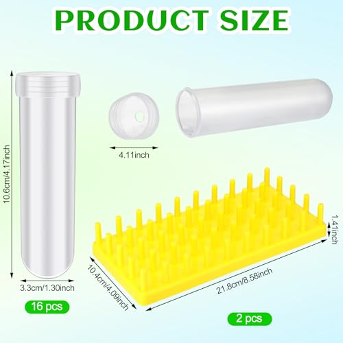 Beeveer 2 Short Peg Rack with 16 Large Floral Tubes Floral Water Tubes for Feeding Fresh Milkweed Cuttings Host Plants Nectar Flowers Habitat Supplies