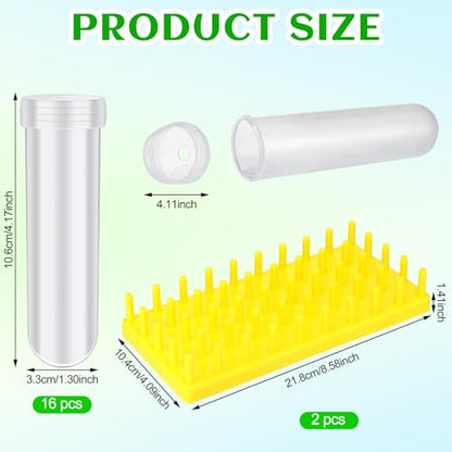 Beeveer 2 Short Peg Rack with 16 Large Floral Tubes Floral Water Tubes for Feeding Fresh Milkweed Cuttings Host Plants Nectar Flowers Habitat Supplies