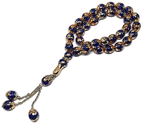 Muslim Tasbih 33 Rosary Bead AMN-276 Islam Prayer dhikr Misbaha with Masjid Image Printed on Laser Crystal Stone Beads Islamic Religion Eid Ramadan Gift (Blue) - color: Blue