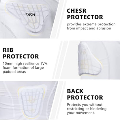 Youth Padded Compression Shirt Vest Rib Chest Protector Football Baseball - color: Padded Vest White, size: Medium