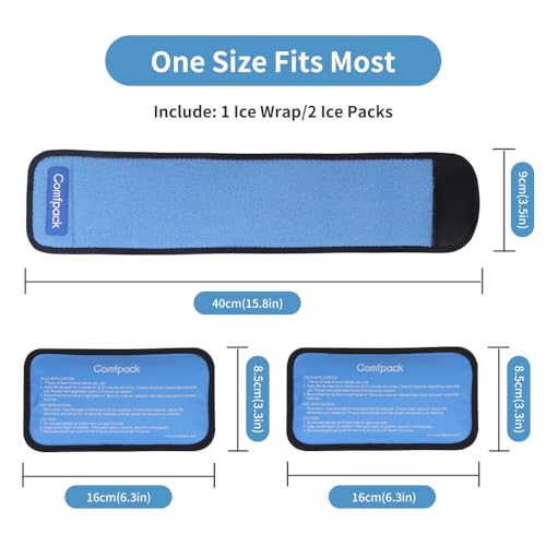 Comfpack Cold Therapy Wrap with 2 Packs for Pain Relief, Reusable Gel Ice Packs for Foot Plantar, Wrist, Ankle, Great for Sprains, Muscle Pain, Bruises, Injuries - size: Blue, style: 1 Sleeve + 2 Gel Packs