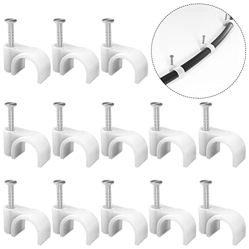 Ethernet Cable Clips with Nails, 7mm, 100-Pack, White | Fits Round Cables, Nail-in Design for Cat6, Cat7 and Cat8 Ethernet Runs Along Walls, Baseboards, and Trim - style: Nail in Round Cable Clips 100Pcs