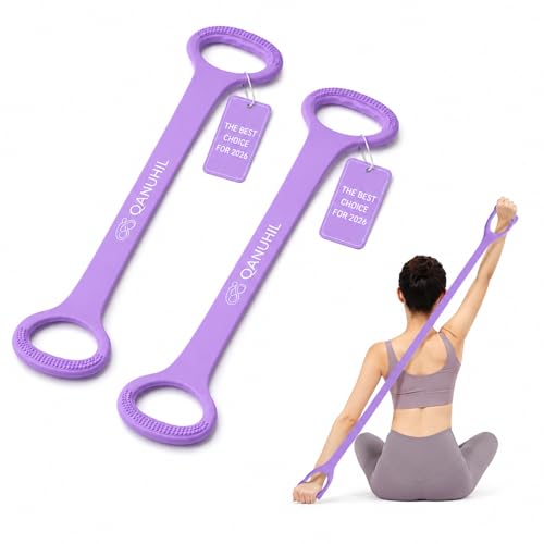 Figure 8 Resistance Bands with Handles for Women and Men, 2pc | Silicone Soft Grips, Non-slip Function, Arm Workout, Yoga Pilates Back Leg Exercise