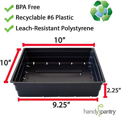 Handy Pantry 10" x 10" Garden Growing Trays with Drain Holes - 5-Pack | Recyclable Plastic Plant Trays for Wheatgrass, Microgreens, Hydroponic Growing, Nursery Flats, Greenhouse Supplies