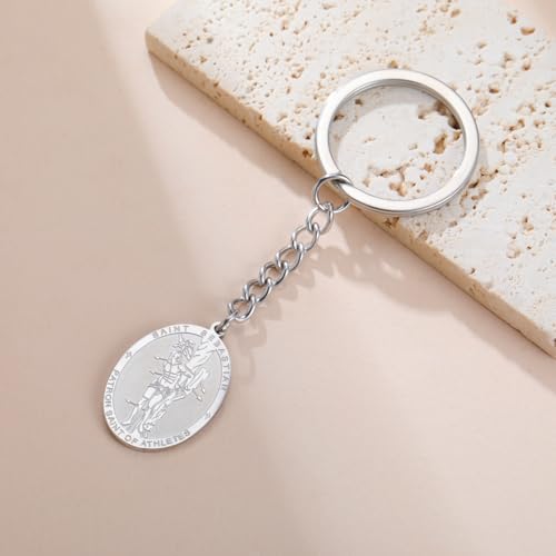 Dreamtimes St. Sebastian Medal Keychain for Men Women Stainless Steel Religious Saint Patron of Athletes Catholic Keychain - style: Hockey-s