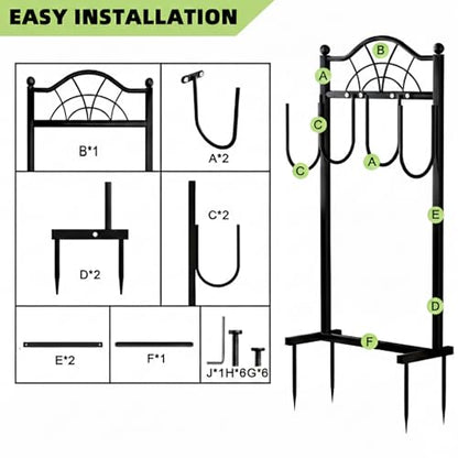 Hose Holder,100ft Capacity Garden Hose holder,Fence Style | Freestanding Water Hose Holder,Upgraded Garden Hose Reel With 4 Spikes,Portable and Mobile - style: Classic Fan Design