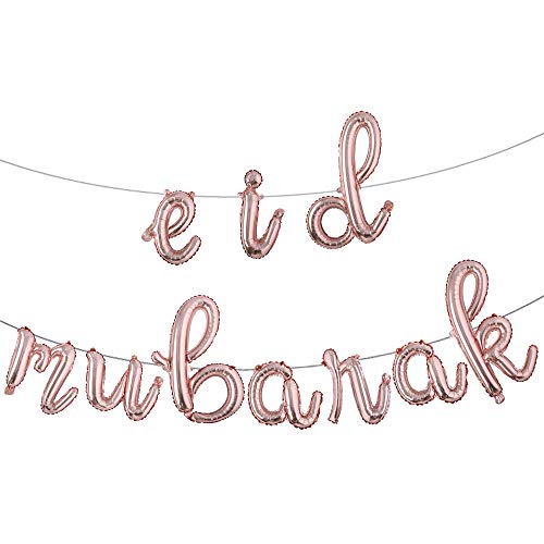 16 inch lowercase Eid MUBARAK Foil Balloons Party Decoration Supplies Ramadan Decoration Gold EID Balloons For Muslim EID Ballon (L Eid Rose Gold) - color: L Eid Rose Gold