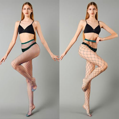 MengPa Women's Fishnets Tights High Waist Stockings Party Thigh High Pantyhose - color: 2pcs-green