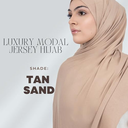 KHELANI Premium Modal Jersey Hijab, Luxury Lightweight Non Slip Stretchy Jersey Head Scarf for Muslim Women, Soft Shawls Wrap - color: Tan Sand