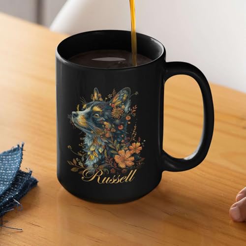 Personalized Dog Floral Coffee Mug, Custom Name Animal Themed Cup, Flower Mug For Daughter, Customized Pet Lovers Ceramic Cup, Dog And Floral Design Black Mug 11oz 15oz, Dog Cup - color: THU-924-1958-Dog