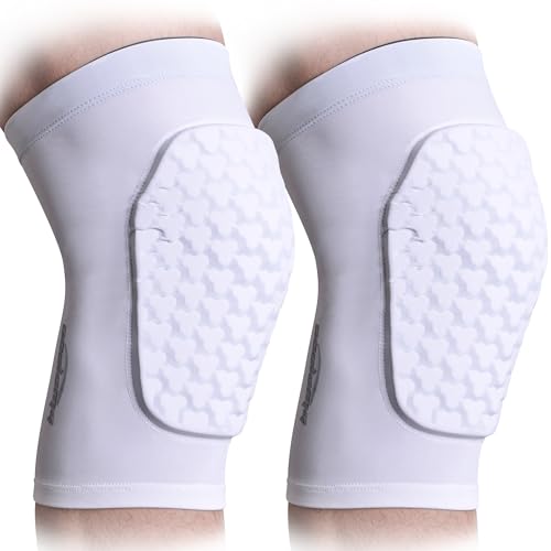 COOLOMG Basketball Knee Pad for Kids Youth Adult, Compression Anti-slip Knee Sleeve for Baseball Volleyball Football, Sports Knee Protector (1 Pair) - color: White New, size: X-Small