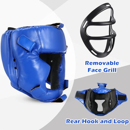 Arrowbash Set of 2 Boxing Headgear and Gloves for Adults 10oz Boxing Gloves Full Face Headgear Sparring Equipment for Martial Arts Muay Kickboxing Taekwondo Karate Training - color: Black & Blue, style: Classic