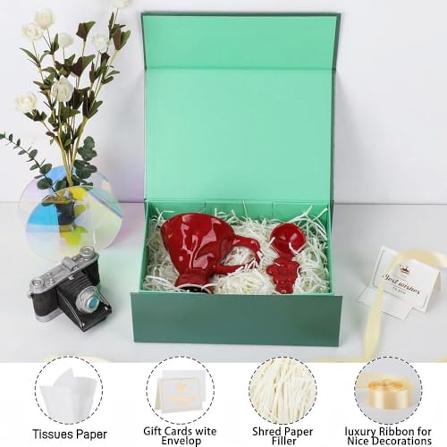 UoeRing 1 Pcs Green Gift Box 11.5x8x4 Inch with Magnetic Lid | Collapsible Luxury Present Box,for Birthday,Christmas Holiday Gift Includes Card,Ribbon,Tissue Paper & Shredded Filler - color: 11.5x8x4 Inch-Green-Pack of 1