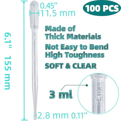 Zkupanx 3mL Pipettes Dropper 100 PCS, Disposable Plastic Transfer Pipettes | Water Dropper for Liquid Transfer; Strong Suction; For Essential Oils Resin Crafts Labs DIY Art; Disposable Droppers - size: 3 mL