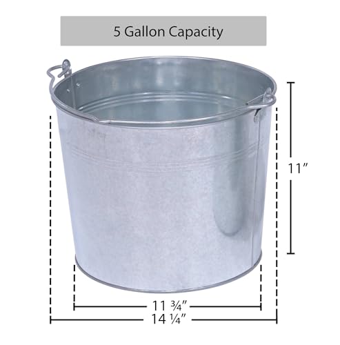 Vestil BKT-GAL-500 Galvanized Steel Bucket, 10-3/4" Depth, 5 gallon, 44 pound Capacity