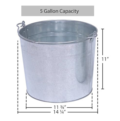 Vestil BKT-GAL-500 Galvanized Steel Bucket, 10-3/4" Depth, 5 gallon, 44 pound Capacity