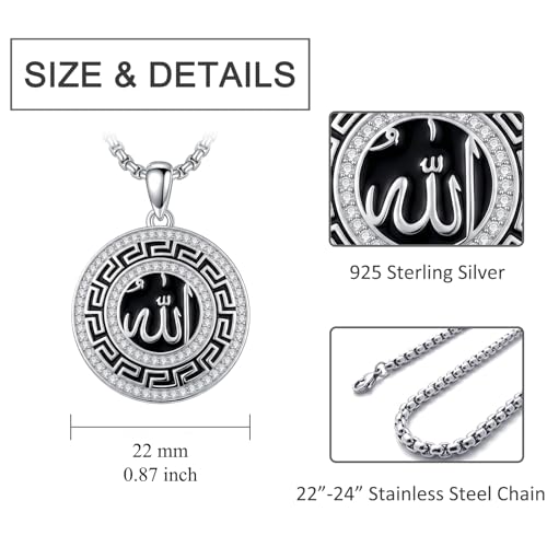 PELOVNY Allah Necklace for Men Women 925 Sterling Silver Islam Allah Pendant Chain Islamic Muslim Religious Jewelry Gifts - color: Allah-06