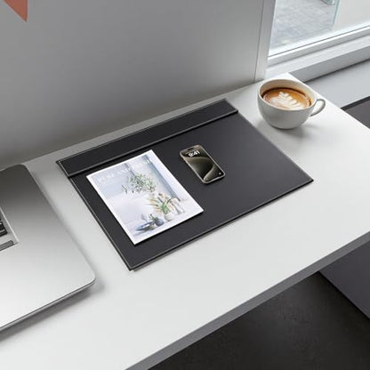 Ultra-Smooth PU Leather Desk Pad & Mat Office Desk Drawing & Writing Board A3/ A4 File Paper Clip Table Protector Mat on Top Large 24''x18'' (Black) - color: Black-a005