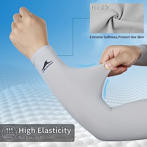 Achiou Cooling Ice Silk Arm Sleeves, Summer UV Sun Protection Compression Sleeves UPF 50+ for Women Volleyball Youth Sports - color: 4 Pairs: 2 Pairs Black, 2 Pairs Gray