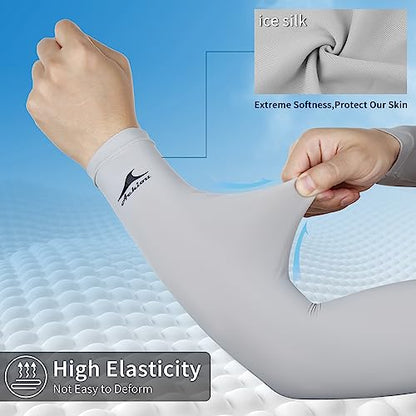 Achiou Cooling Ice Silk Arm Sleeves, Summer UV Sun Protection Compression Sleeves UPF 50+ for Women Volleyball Youth Sports - color: 4 Pairs: 2 Pairs Black, 2 Pairs Gray