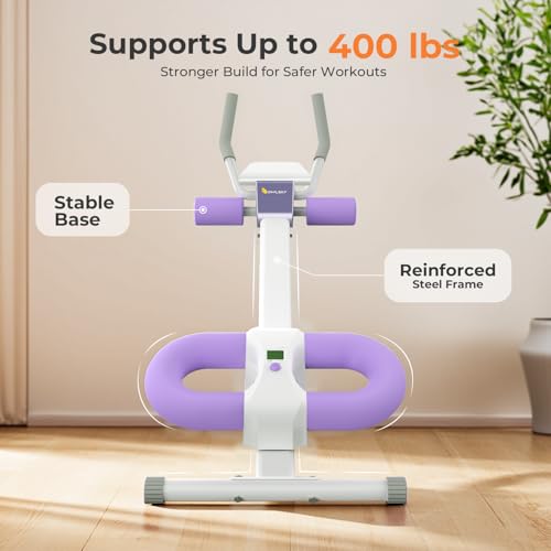 OWLSKY Ab Machine, Adjustable Ab Trainer Machine for Abs Workout at Home Gym, Foldable, Knee Protection, LCD Monitor, Device Holder, 400 LBS,Abdominal Trainer for Stomach Workout - style: Purple