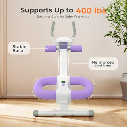 OWLSKY Ab Machine, Adjustable Ab Trainer Machine for Abs Workout at Home Gym, Foldable, Knee Protection, LCD Monitor, Device Holder, 400 LBS,Abdominal Trainer for Stomach Workout - style: Purple
