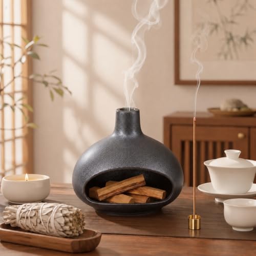 Ceramic Palo Santo Holder Incluedes Incense Holder, Black - color: Black