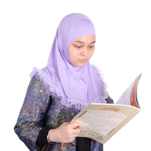 MuLanLegend Cotton Lace Hijab | Princess Nur | Girls Kids Instant Slip-on Scarf Sarong | Ligthweight and Comfortable - color: Light Purple