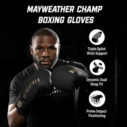 Hayabusa Mayweather Champ Boxing Gloves for Men and Women - color: Black/Gold, size: 10oz