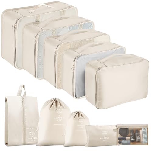 Packing Cubes for Travel 10 Set Luggage Organizer Bags - color: Beige, size: 10 Set