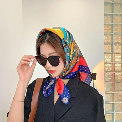 Print Silk Square Scarf Women Soft Satin Horse Hairband Neckerchief Office Hijab Headband Foulard Bag Ribbons Gift