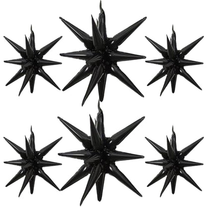6 Pcs Black Star Foil Balloons One-Piece 14-Pointed Star Balloon 4D Starburst Cone Mylar Balloon 22inch Christmas Birthday Wedding Wedding Anniversary Party Supplies (22&27 Inches Black) - color: 22&27 Inches Black