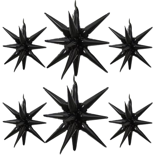 6 Pcs Black Star Foil Balloons One-Piece 14-Pointed Star Balloon 4D Starburst Cone Mylar Balloon 22inch Christmas Birthday Wedding Wedding Anniversary Party Supplies (22&27 Inches Black) - color: 22&27 Inches Black