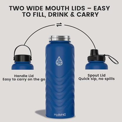 24oz Stainless Steel Insulated Water Bottle, 48H Ice Cold & 24H Hot, Leak-Proof Wide Mouth Lids (Straw & Spout), BPA-Free Bottles, Mens Water Bottle for Gym, Hiking, Travel - Blue - color: Blue, size: 24 Ounces