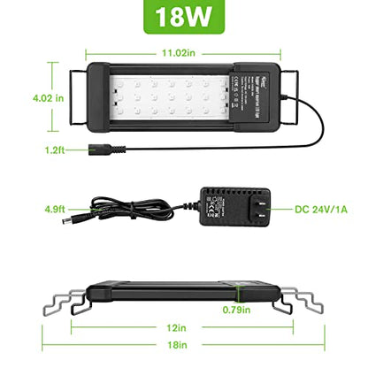 hygger 18W Smart Aquarium Light, Bluetooth LED Light with App Control, Full Spectrum Fish Tank Light with 24/7 Lighting Cycle, 5 Modes, Adjustable Timer, for 12"-18" Freshwater Planted Tank - size: 18W (for 12-18 inch Tank)