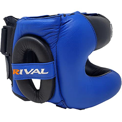RIVAL Boxing RHGFS3 Face-Saver Sparring Headgear - Wide Eye Opening, Premium Leather, and Thermoplastic Inner Frame - color: Blue, size: Small-Medium
