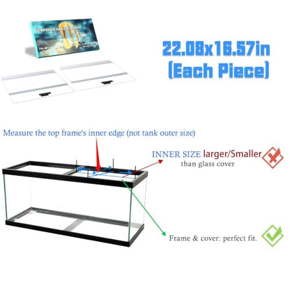 2PCS Set 22.08x16.57x0.16in（Each Piece） Clear Tempered Glass Canopy | 75/90/110 Gallon Aquarium Fish Tank Hoods For Aqueon - size: 2PCS-22.08x16.57in