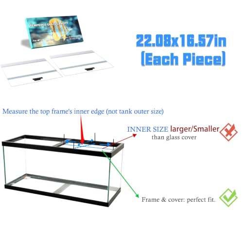 2PCS Set 22.08x16.57x0.16in（Each Piece） Clear Tempered Glass Canopy | 75/90/110 Gallon Aquarium Fish Tank Hoods For Aqueon - size: 2PCS-22.08x16.57in