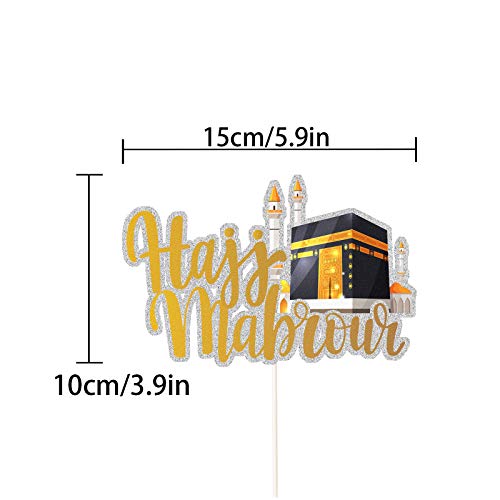 Black and Gold Glitter Hajj Mubarak Cake Topper - Eid Mubarak Festival Anniversary Party - Muslim Islam Celebration Decoration-Ramadan Party Supplies.