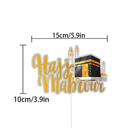 Black and Gold Glitter Hajj Mubarak Cake Topper - Eid Mubarak Festival Anniversary Party - Muslim Islam Celebration Decoration-Ramadan Party Supplies.