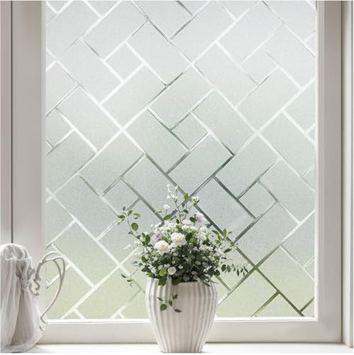 Coavas Window Privacy Film UV & Sun Blocking No Glue 17.5"x78.7" Frosted | Static Cling Removable Anti Glare Heat Control Day and Night Frosted Glass Window Film for Bathroom Home Office - color: White, size: 17.5 x 78.7 Inch