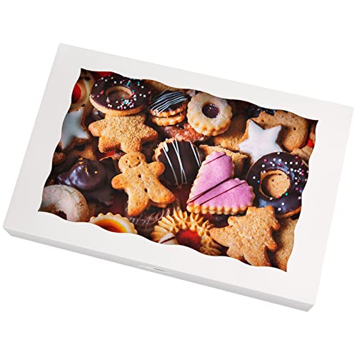 8-PACK Pastry Bakery Box 16x11x2.75inch,White Large Donuts,Muffins,Cookies Boxes with PVC Window Auto-Pop up Paper Box Nature Cardboard Take Out Container,Hold 12 Donuts,Pack of 8