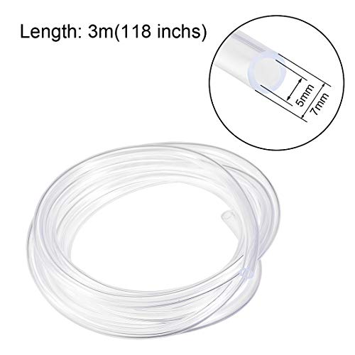 uxcell PVC Hose Tube, 5mm(0.19") ID x 7mm(0.27") OD 3 Meter 9.8ft Clear Vinyl Tubing, Plastic Flexible Water Pipe - size: 5x7mm