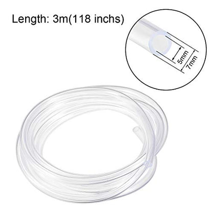 uxcell PVC Hose Tube, 5mm(0.19") ID x 7mm(0.27") OD 3 Meter 9.8ft Clear Vinyl Tubing, Plastic Flexible Water Pipe - size: 5x7mm
