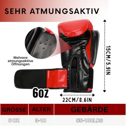 3-in-1 Boxing Gloves and Punching Mitts Set for Kids, Boxing Mitts Focus Pads with Hand Wraps for Kid, Youth Leather Punching Equipment Gloves Set for MMA, Karate, Muay Thai, Taekwondo - color: Red