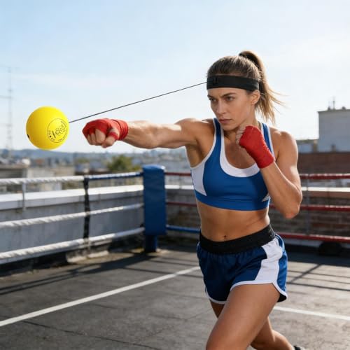 Punching Ball with Headband Adjustable Breathable Soft | Home Boxing Reflex Ball Punching Game for Men Women Adults Beginner Workout Exercise Relief Fitness MMA - color: Yellow
