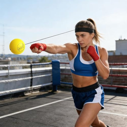 Punching Ball with Headband Adjustable Breathable Soft | Home Boxing Reflex Ball Punching Game for Men Women Adults Beginner Workout Exercise Relief Fitness MMA - color: Yellow
