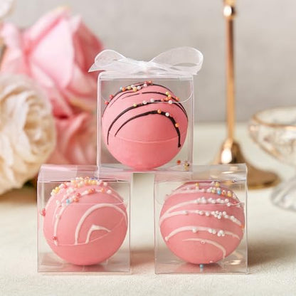 100 Pack 2x2x2 Inches Clear Favor Boxes with Ribbons, Mini Transparent Cube Treat Boxes for Candy & Chocolate Bomb, Plastic Individual Macaron Packaging Box for 2 - color: 2x2x2 Inch