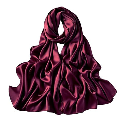 Lina & Lily Luxury Satin Hijab Head Scarf Shawl Wrap for Muslim Women Extra Long - color: Dark Maroon